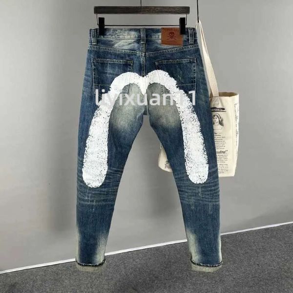 Designer jeans de jeans de jeans de jeans de jeans para mensagens retas da marca de esqueleto de padrões impressos e bordados de calça m denim de calça de streetwear para homens evisue 4937