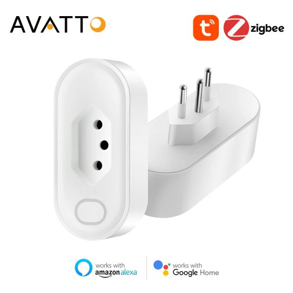 Заглушки Avatto Tuya Zigbee 16a Brazil Smart Plug с монитором Power, Smart Life удаленная смарт -розетка, работа с Alexa Google Home