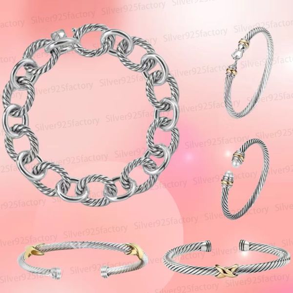 Top Dy Twisted Bracelet Designer Cable Bracelets for Women Mody Men Gold 925 Silver Pearl Head Cross Banglelet