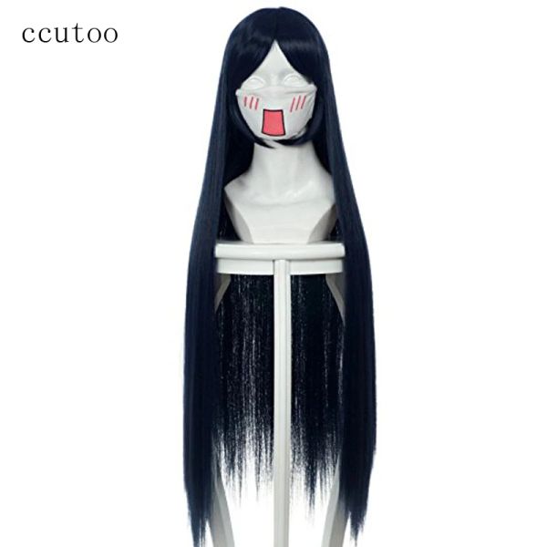 Perucas ccutoo 100 cm azul escuro liso de cabelo sintético longa hyuga hinata cosplay costume peruca resistência a calor fibra + tampa de peruca