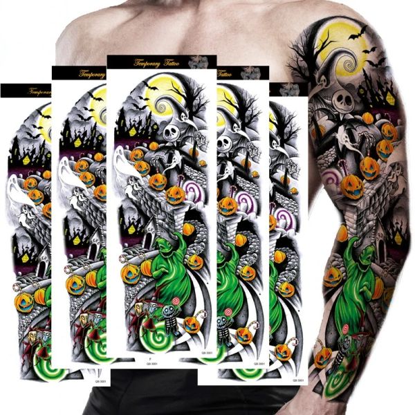 Tattoos homem braço completo impermeável tatuagem temporária adesiva Halloween Black Snake Dragon Flow