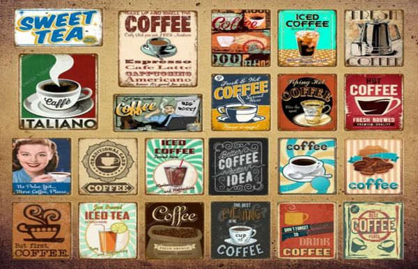 Itália Coffee Metal Signs Idea TEA PLACE METAL Decoração de parede vintage para cozinha Bar Cafe Retro Posters Iron Pintura YI114282139