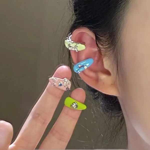 Ohrringe farbenfrohe fallen lassen Glaze Ohrclip Ohrringe Harajuku Y2K Accessoires Süße coole Bogenohrklammelohr für Mädchen Frauen Schmuck Geschenk
