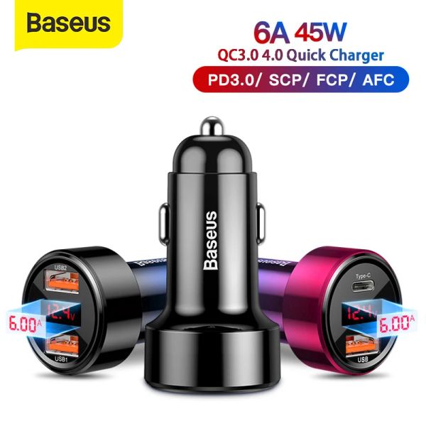 Chargers Basis Basis 45W Auto Ladegerät Dual USB Typ C Mobiltelefon Ladegerät Metall -Lade -QC3.0 4.0 Schnelle Gebühr für iPhone Samsung Huawei