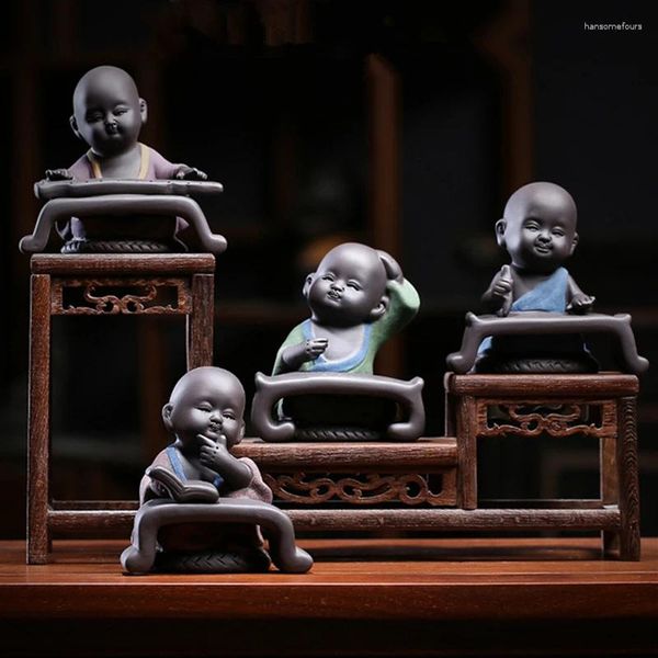 Pets de chá de chá de caligrafia e pintura de lira na mesa Yixing Zisha Pet Little Monk House Warming Gift China