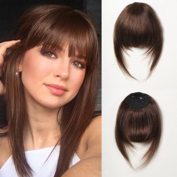 Franja Brotagem de cabelo humano marrom para mulheres clipe de extensões de cabelo francês Bangs para usar diariamente desgaste 100% humano corto cortado Franja