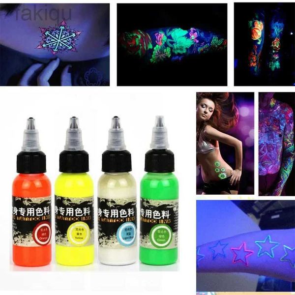 Body Paint 5 Farben Temporäres Nachtlicht Tattoo Tinte Professionell sicher Einwegs einfaches Malvorlagen Körperfarbe Zeichnung Airbrush Pigment 30ml D240424