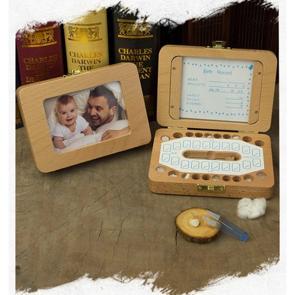 Rahmen Holzkinderkasten Organizer Milchzähne Sammlung Kinderfoto Rahmen Gedächtnis Baby Laubzahnkonservierung Box