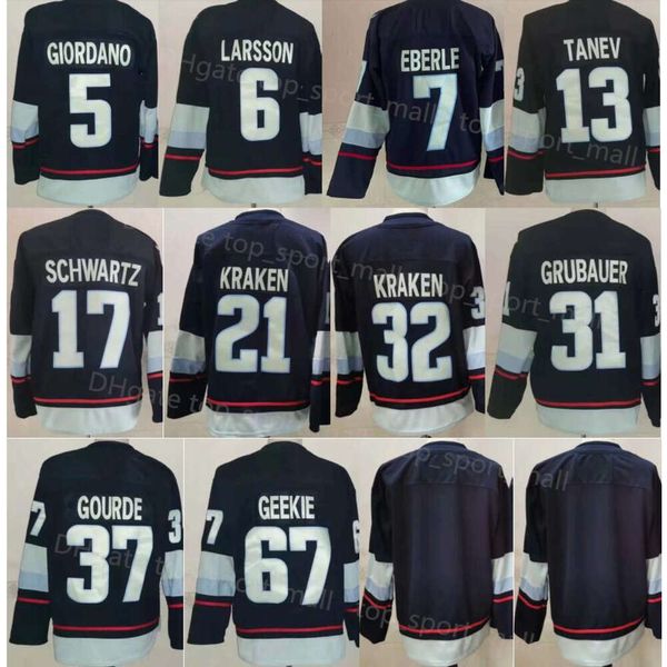 Kob Men Ice Hockey Adam Larsson Jersey Eberle Brandon Tanev Jaden Schwartz Philipp Grubauer Yanni Gourde Morgan Geekie White Navy Blue Team