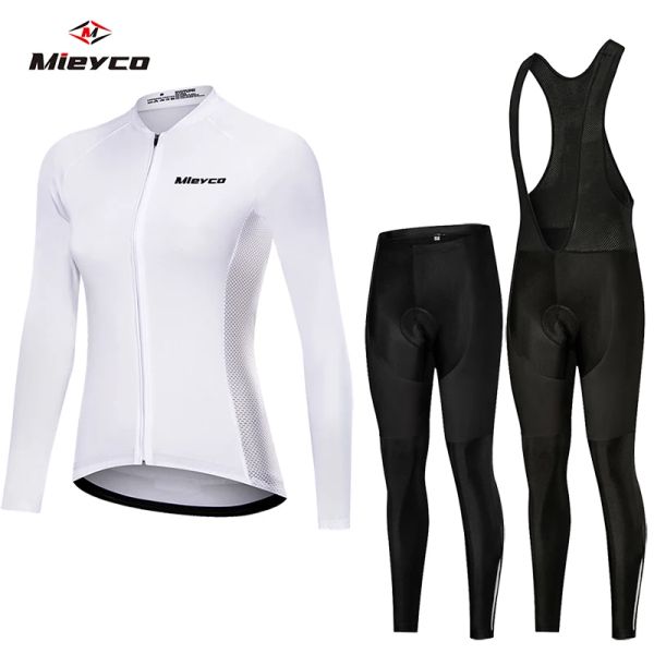 Conjunta White Autumn Cycling Sweetshirt Conjunto de camisa de manga comprida feminina MTB Jersey Womens Cycling Roupas de bicicleta Maillot Ciclismo