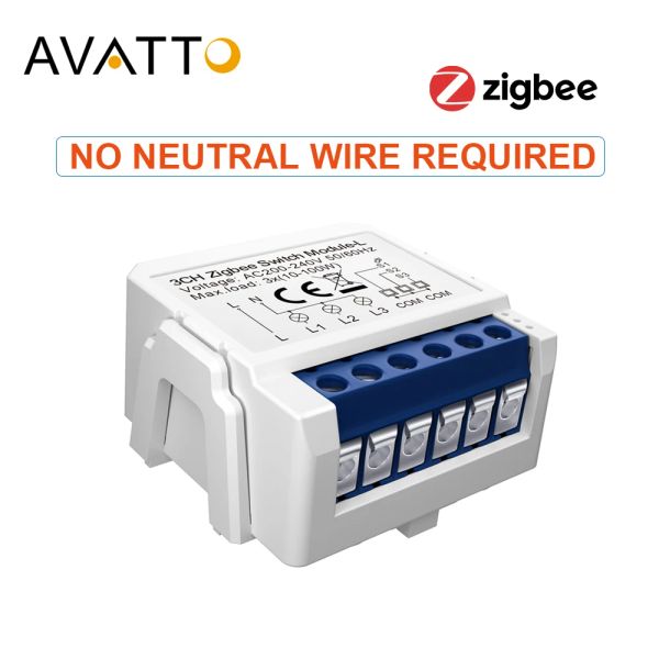 Controle Avatto 1/2/3 Gang Tuya Zigbee Light Switch Module Sem fio neutro, Boletim Diy Smart Breaker DIY trabalha com Alexa Google Home