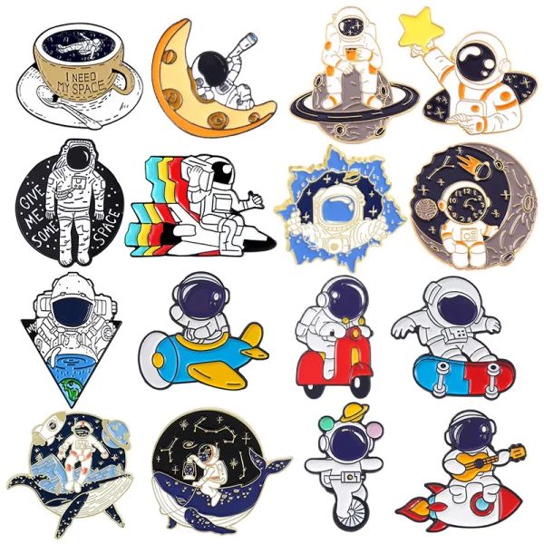 Broches eu preciso de pinos espaciais pinos de esmalte personalizado astronauta cosmonaut banches broches lapela badge desenho animado universo engraçado jóias de vida oceânica