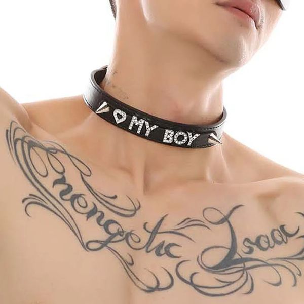 Kolyeler Punk Perçin Daddys İyi Çocuk Yaka Gülüş Kolye Gay Fagot Femboy Trans Seksi Pu Deri Chocker Cosplay Takı Seks Oyuncaklar