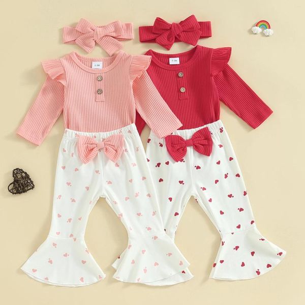 Roupas conjuntos de roupas do Dia dos Namorados da primavera Infantil menina de outono Roupas de cor de cor sólida com punhal de manga longa com manga longa