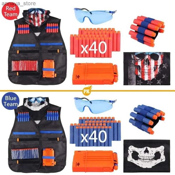 Gun Toys Kids Kit Tactical Vest Kit Nerf Guns Series Refil Darts Reload Clipes Tactical Máscara Band e óculos de proteção Nerf Vest Toysl2404