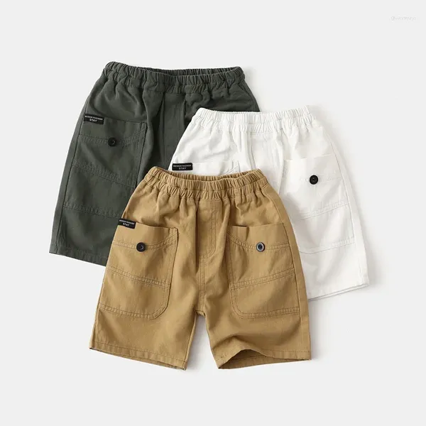 Pantaloni 2024 Summer Kids Fashion Mid-Waist Shorts Casual Casual Solid Color Elastic Waist Pants Cotton per età 3-8 3 colori