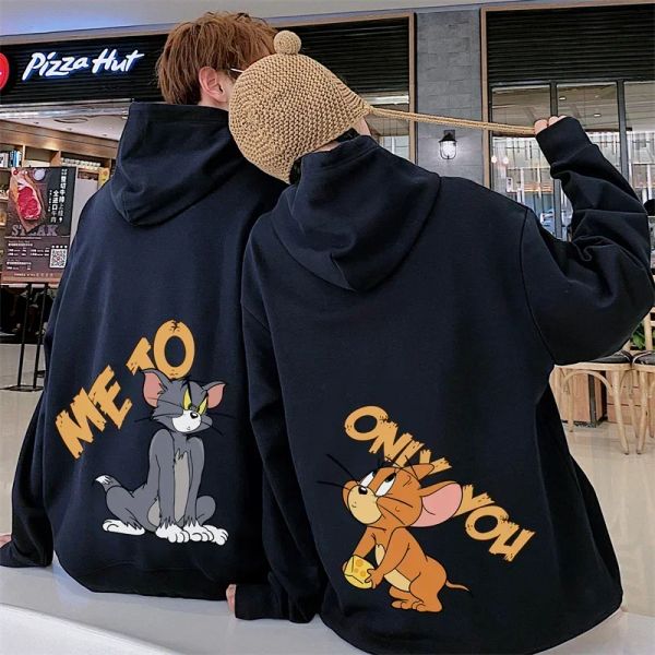 Felpe 2024 Nuovo gatto tom mouse Jerry Ulzzang Hoodies coppia vestiti casual maniche lunghe unisex unisex kawaii cartone animato stampata