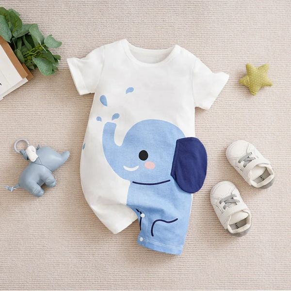 Bambini e ragazze un pezzi, abbigliamento per bambini neonati simpatici cartone animato a blu di cotone a maniche corte a maniche estate