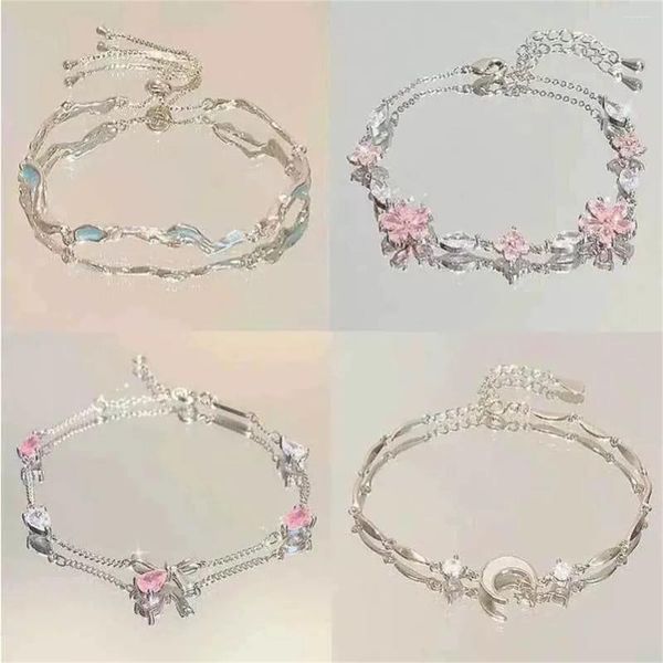Bracelets de charme requintado pulseira elegante de flor de cristal para mulheres y2k doce menina lua de cerejeira arco zircon jóias de casamento presente