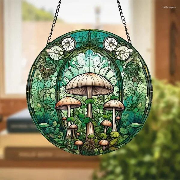 Декоративные фигурки ретро -акриловые подвесные грибные рисунки круглые висящие украшения домашние окно сад