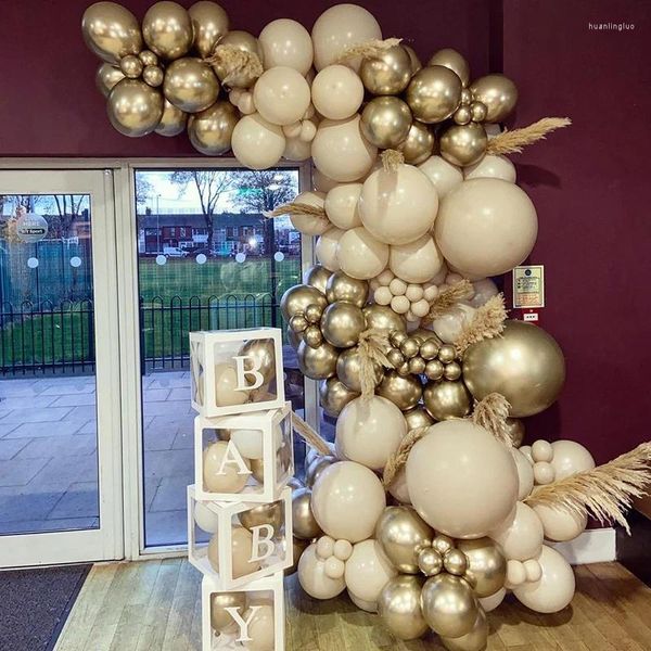 Decoração de festa 125pcs pérolas de ouro branco balões guirlanda arco kit de areia latex globos wedbreh chá de bebê material de aniversário