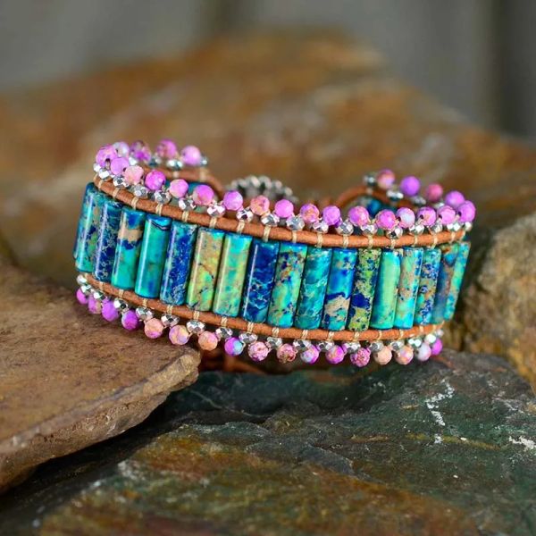 Strands in pelle Bracciale in pietra naturale Pulseras Bangles Boho gioielli per donne all'ingrosso