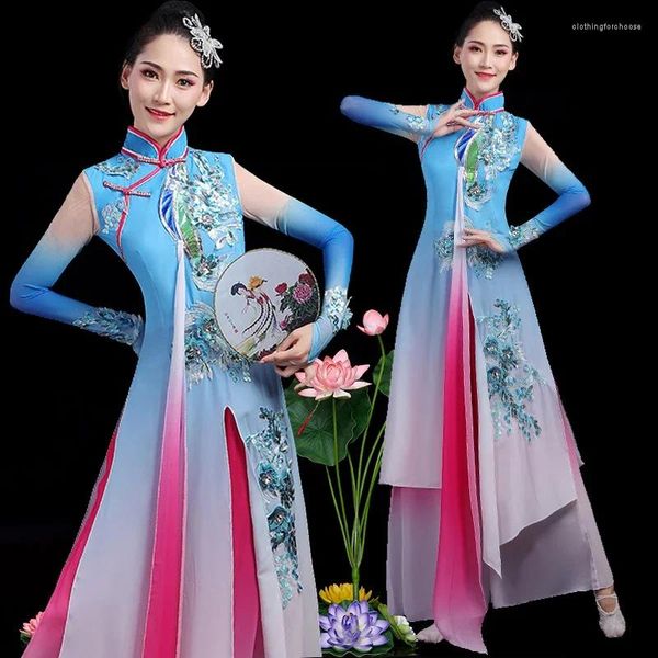 Сцена носить китайский стиль янко костюмы фанаты танцевальные наборы этнических
