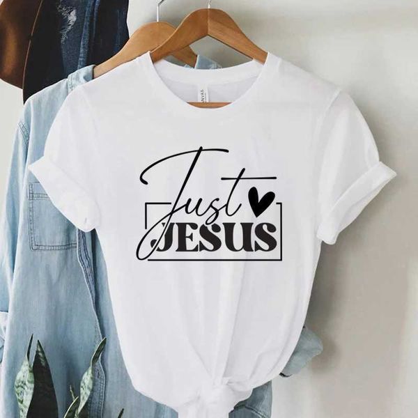 T-shirt femminile Ama Jesus Stamp Women T-shirts Christian Gesù Lettera Shirt Harajuku Tops femmina Summer Religious cristiano Tshirt 240423