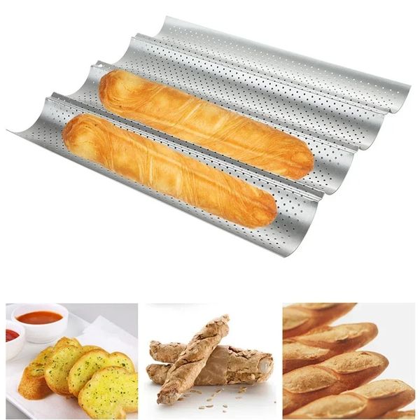 14.96x6.98x1.1 inç 2 dalgalar Fransız ekmek pişirme tepsisi kalıp somun teneke yapışmaz baget kalıp kek tava pasta aletleri