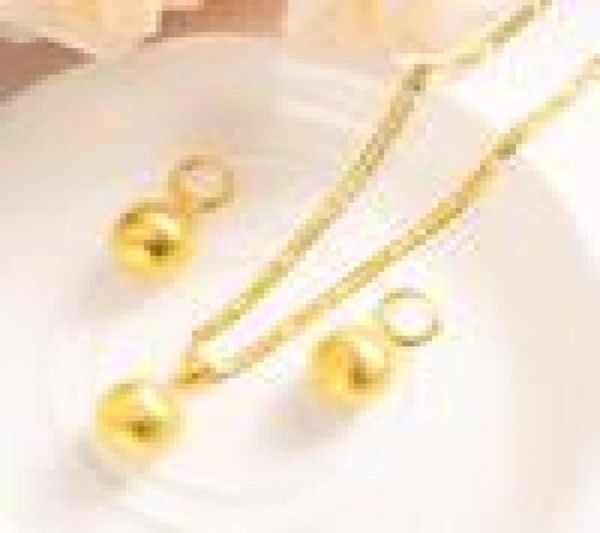 Orecchini a sospensione Sfera del cerchio di perline set da donna a palla rotonda Figaro a catena figaro collana gioielli solidi 14 k oro fine riempito 6256866