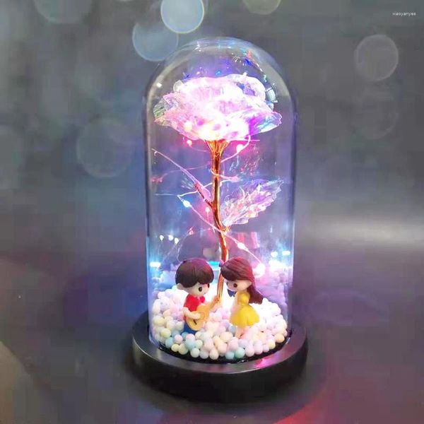 Fiori decorativi Wishing Girl Galaxy Rose in Flask LED LAD lampeggiante Dome in vetro per decorazione del matrimonio Regalo di San Valentino con scatola