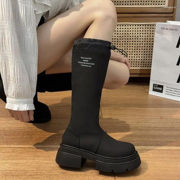 Stiefel lässig schwarze schwarze kleine dicke alleinige Frauen 2024 Herbst/Winter High Barrel Einfacher Ritter