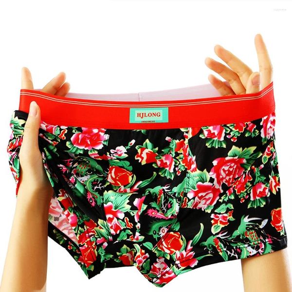 Underpants Herren sexy Boxer -Slips Blumen bedruckte Unterwäsche Ice Seiden atmungsaktiv