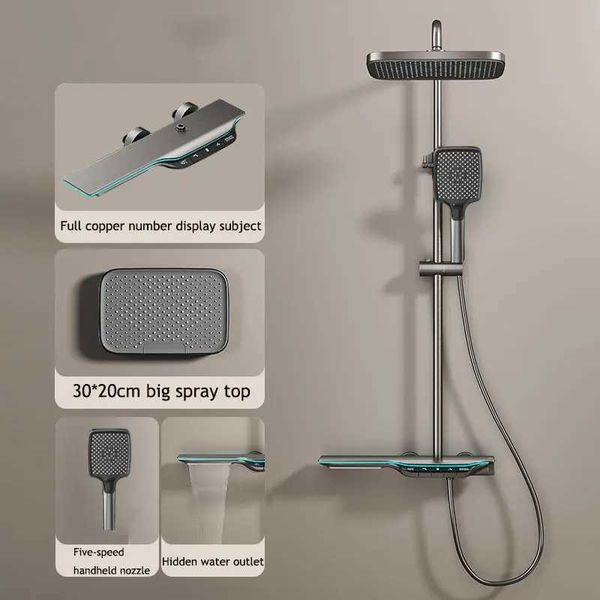 Set di doccia da bagno set da doccia da bagno grigio Set di documenti a temperatura digitale costante Atmosfera con doccia per booster Light Supports Wholesale T240422