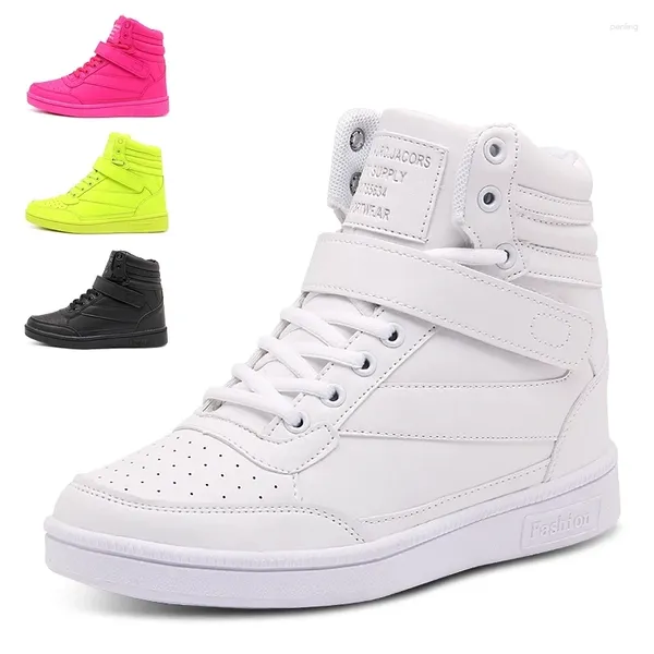 Sapatos casuais Marca feminina respirável alto skate skate não deslizamento plataforma de damas escondidas crescendo tênis de couro