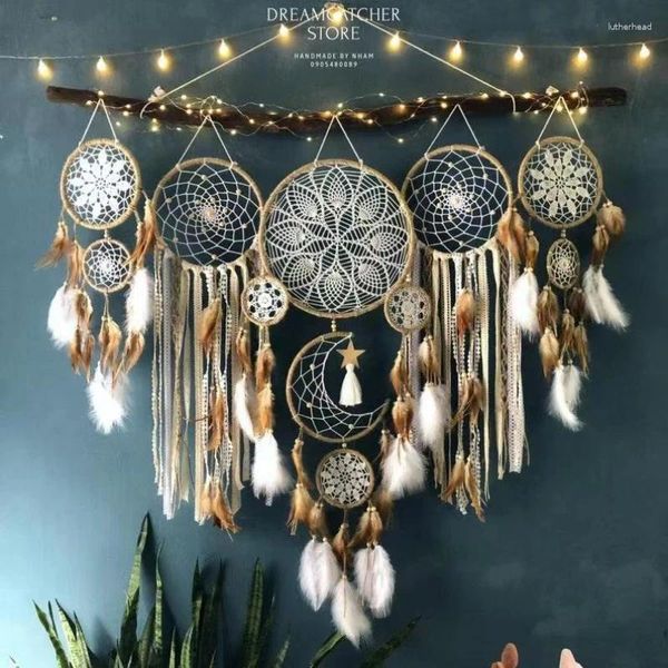 Dekorative Figuren 5pcs Big Hook Blume Dream Catcher Hochzeit 40 cm Nordic Wind Feather Anhänger Home Dekoration Wand