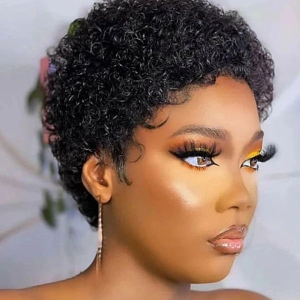 Peruklar kısa kıvırcık saç perukları pixie kesilmiş brezilyalı insan saçları kadınlar için doğal siyah kahverengi glueless afro kinky kıvırcık peruk