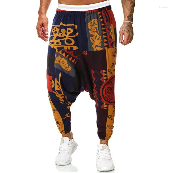 Herrenhosen 2024 Sommer Strandstil Thai Lantern Wide Bein Draw String Elastic Taille Printing Long Männerhosen Hosen