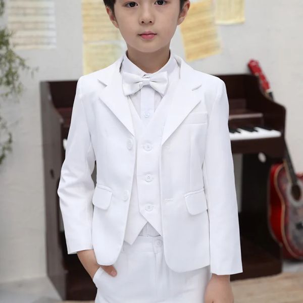 Tees Boys Beyaz Vaftiz Blazer Giyim Seti Çiçek Erkek Performans Gelinlik Balo Fotoğraf Takım Gençler Çocuk Kostüm