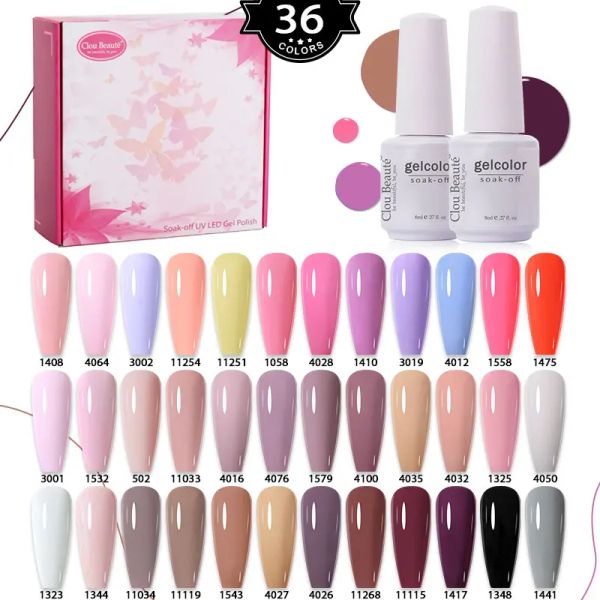 Гель Clou Beaute 180 Colors Gel Польский комплект набор 36 бутылок подарочный бокс -набор Manicure Постоянный обнаженный блеск коричневый лак для ногтей.