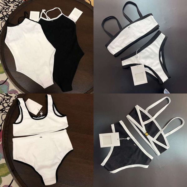 Costume da bagno costume da bagno per donna spandex lettera diamante set bikini colore nero tankinis bianco