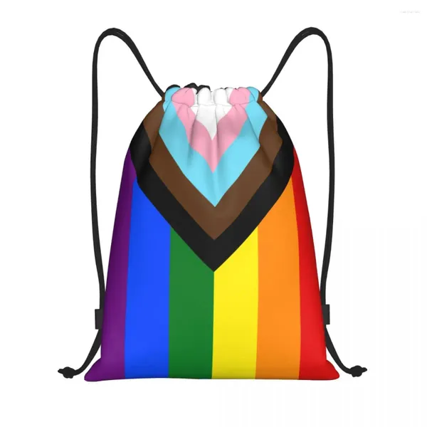 Aufbewahrungstaschen benutzerdefinierte LGBT Progress Pride Flagge Draw String Bag Männer Frauen Leichtes schwules Lesben Sports -Fitnessstudio Rucksack