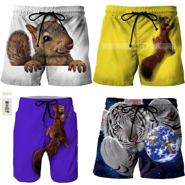 Animal Wuiliy Graphic Beach Shorts para homens 3D Pattern Squirrel Boards Shorts Men /Women Pants curtas Pet Bottoms Lovely 220425 /Mulheres