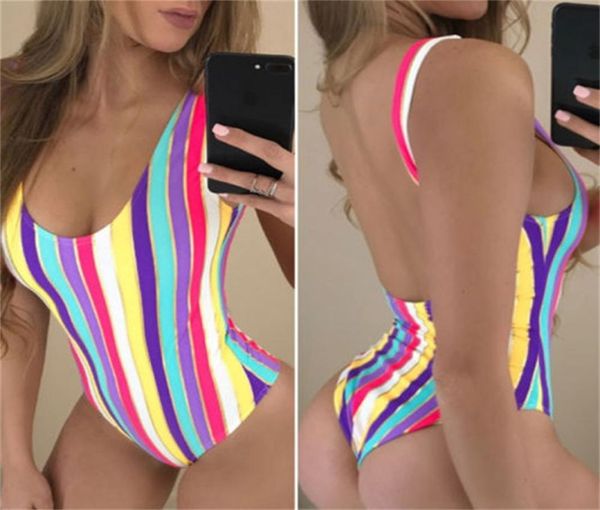 Sommer Rainbow Onepiece Suits Women Badage Verband Unbekannter Bikini gestreifter BH Badeanzug Badeanzug9944651