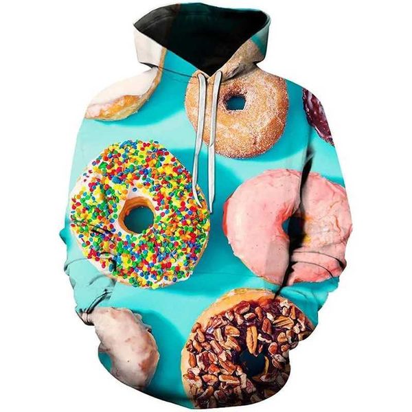 A9t6 Erkekler 3D Baskı Tatlıları Çikolatalı Donut Hoodies Erkekler İçin Moda Sokak Giyim Kapşonlu Sweatshirts Kış UNISEX Y2K Komik Hoodie 240424