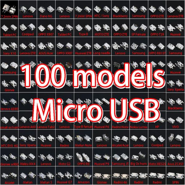 Fareler yuxi 100Models Samsung Huawei Xiaomi için Mikro USB Jack Redmi Asus Sony Lenovo HP HTC ZTE Oppo Meizu vb.