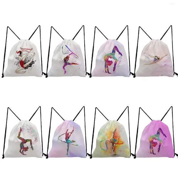 Backpack Aquarell Gymnastics Kunst Print Tagespack Gymnast Aufbewahrungsbeutel für Reisebereiche Holder Geschenk Frauen Rucksäcke Student Student Student