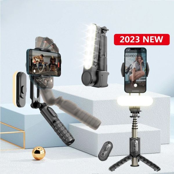 GIMbals 2023 Nuovo wireless pieghevole stabilizzatore gimbal selfie stick gimbal portatile con otturatore bluetooth la luce di riempimento per iPhone per iPhone