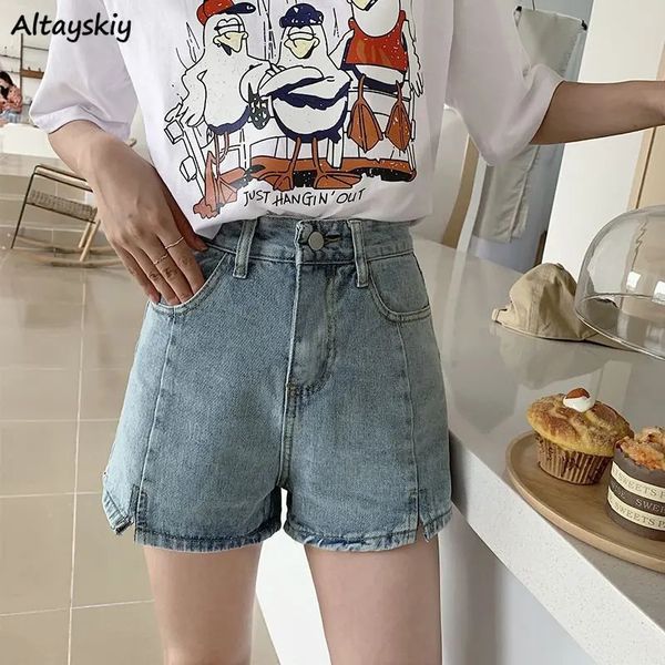 Shorts S-3xl Donne Denim in denim Casualmente in stile coreano College Simple Chic All-Match Summer Fashion ULZANG INS Vintage Lavato 240418