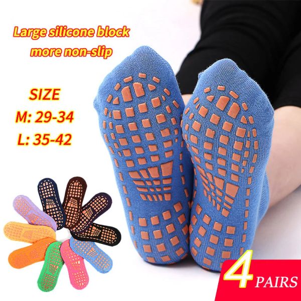 Yoga 4 Paare Yoga Pilates Trampolin Frauen Socken für Erwachsene/Kinder Silikon Antislip Grip Baumwollsocken Boden Fußmassage Knöchelsocken